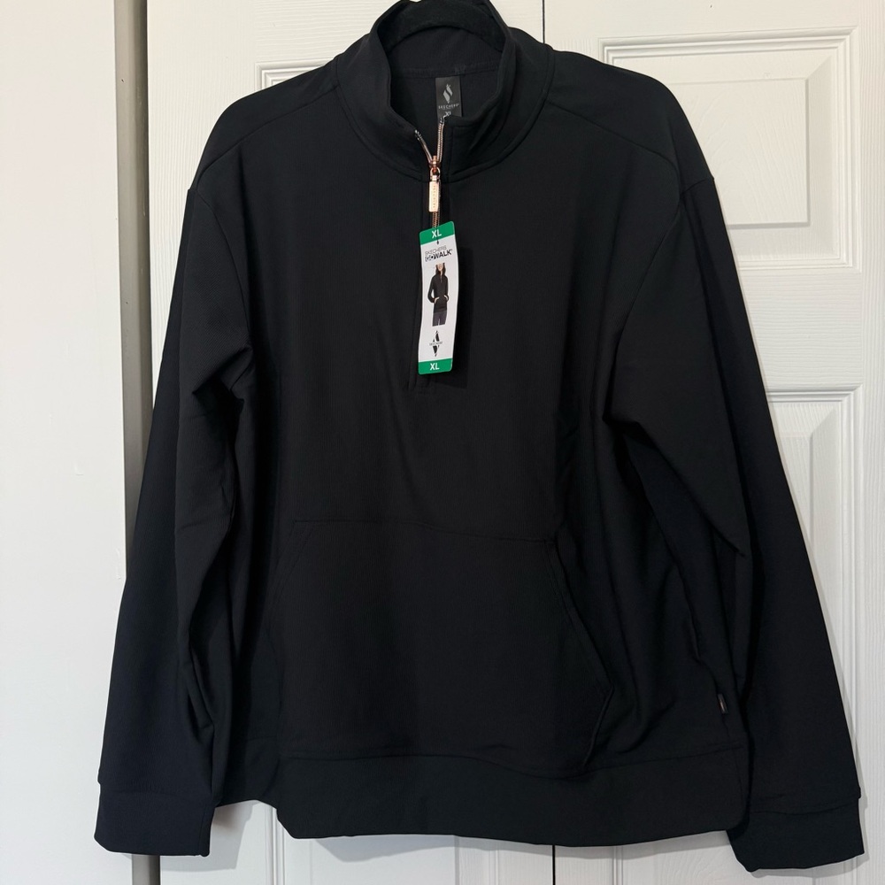 Skechers Stretch Ribbed Quarter Zip Pullover with Kangaroo Pocket, Women’s Sz XL